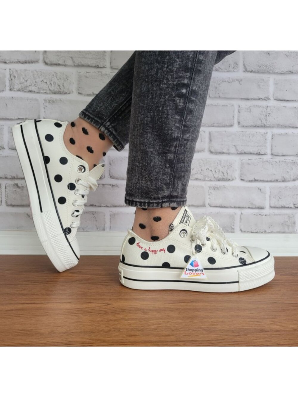 ❤️Chuck Taylor All Star Lift Platform Polka Dots 10 Women Shoes White A10689C❤️ - Picture 6 of 14